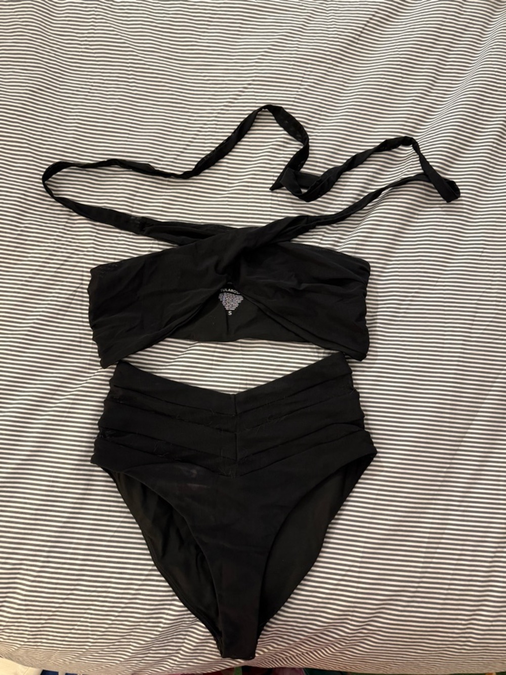 Tularosa Black Twist Bandeau Bikini with High-Rise Ruched Bottoms
